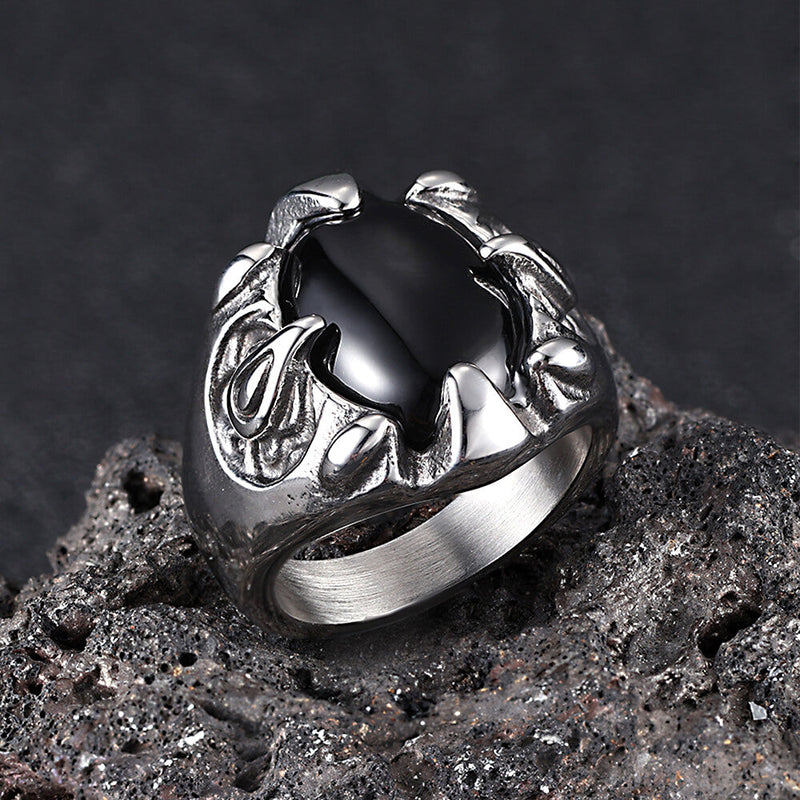 Punk Dragon Claw Gemstone Stainless Steel Ring