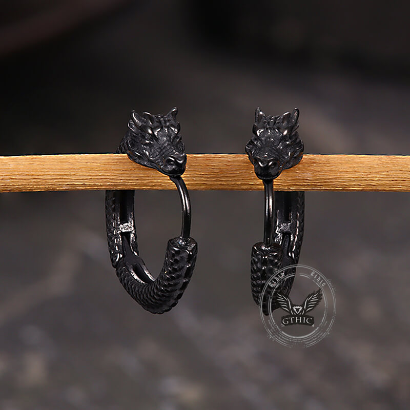 Punk Dragon Shape Stainless Steel Hoop Earrings