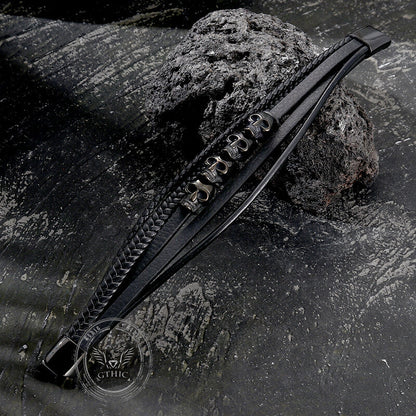 Punk Four Skulls Multi-layer Braided Leather Bracelet