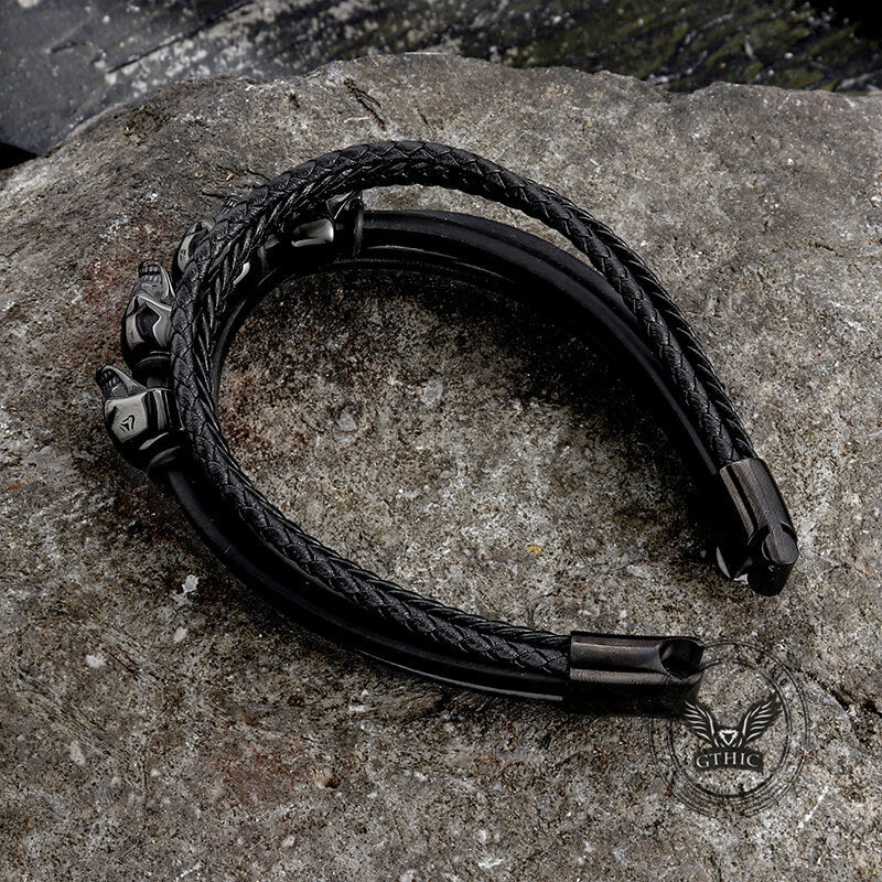 Punk Four Skulls Multi-layer Braided Leather Bracelet
