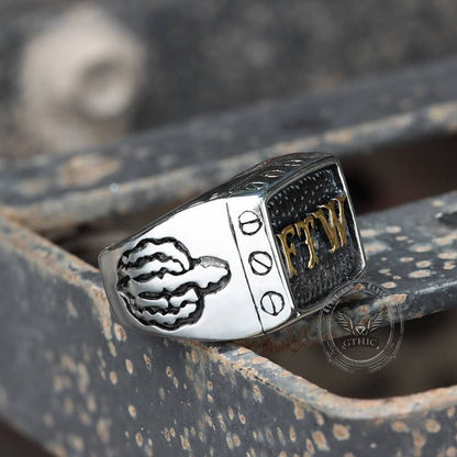 Punk Ftw Letters Stainless Steel Biker Ring