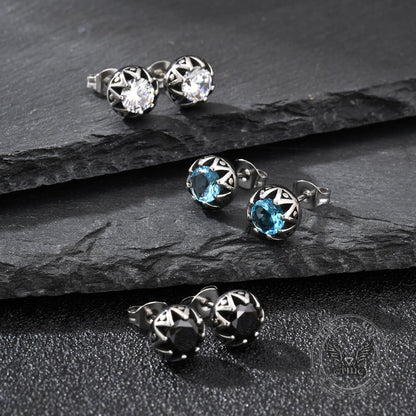 Punk Gem Crown Stainless Steel Stud Earrings