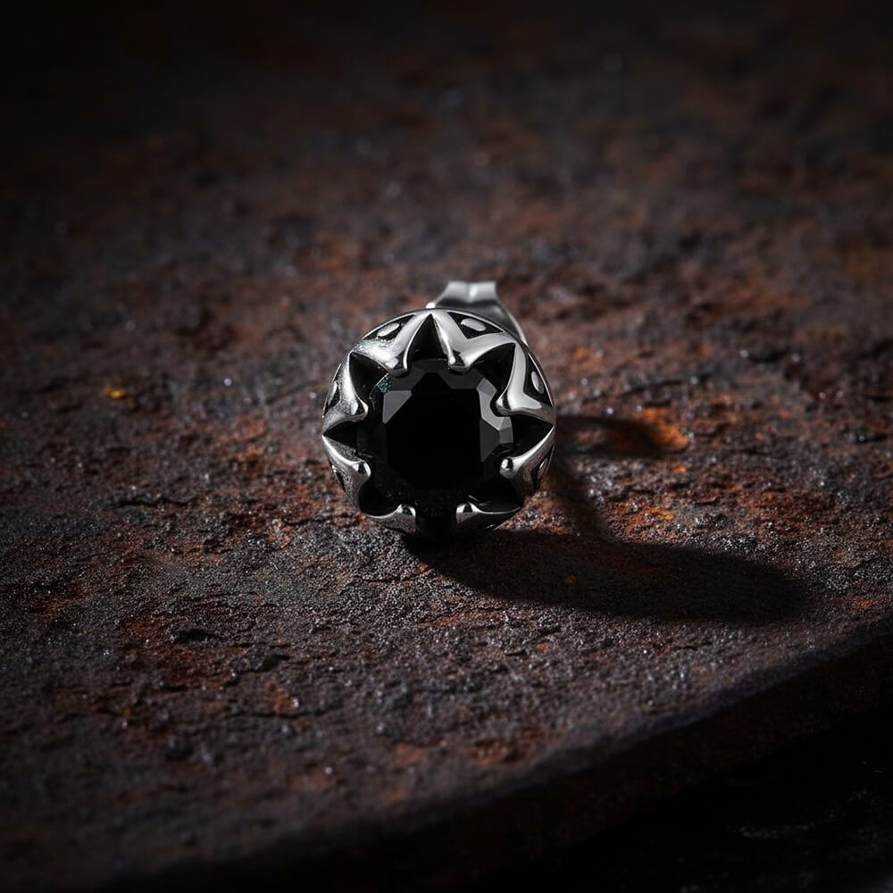 Punk Gem Crown Stainless Steel Stud Earrings