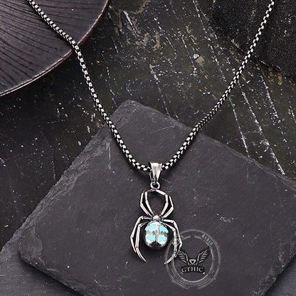 Punk Gemstone Spider Stainless Steel Animal Pendant