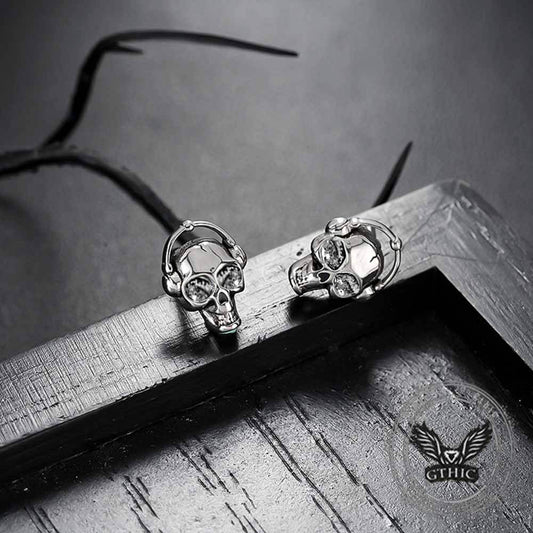 Punk Headphones Skull Stainless Steel Stud Earrings