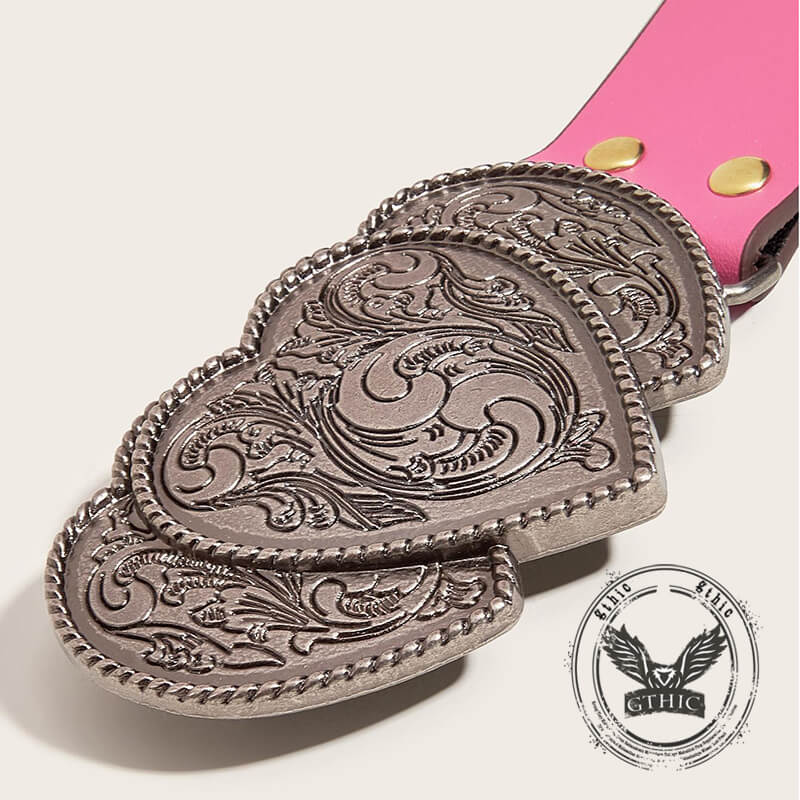 Punk Heart Overlapping Buckle Studded Pu Leather Belt
