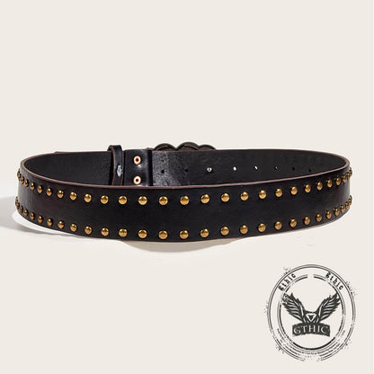 Punk Heart Overlapping Buckle Studded Pu Leather Belt