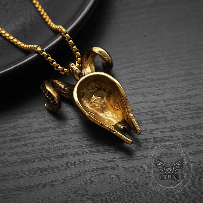 Punk Horned Goat Stainless Steel Skull Pendant