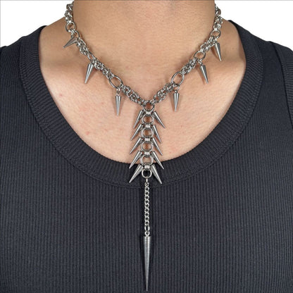 Punk Irregular Studded Long Tassel Stainless Steel Necklace