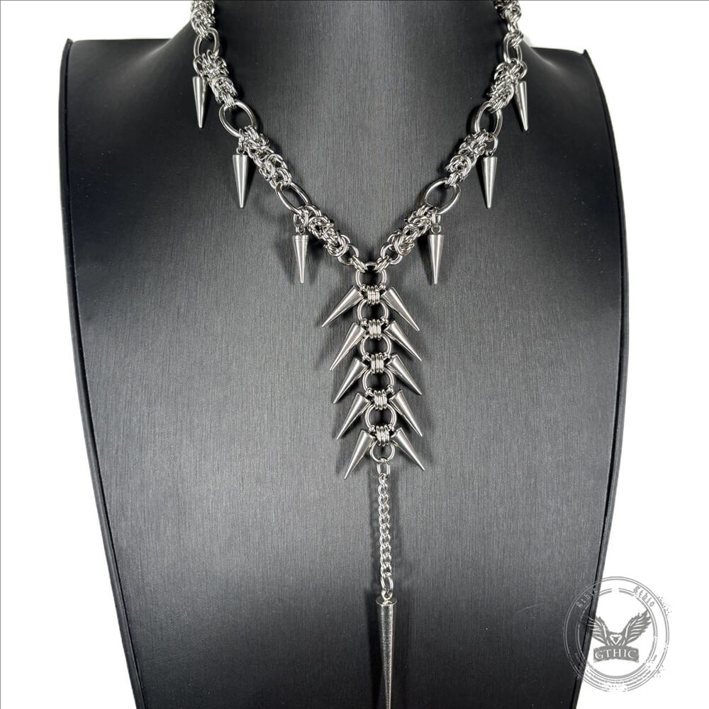 Punk Irregular Studded Long Tassel Stainless Steel Necklace