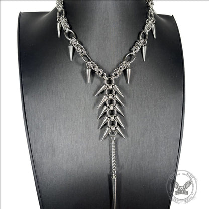 Punk Irregular Studded Long Tassel Stainless Steel Necklace