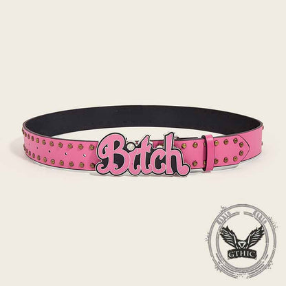 Punk Letter Bitch Buckle Rivet Pu Leather Belt
