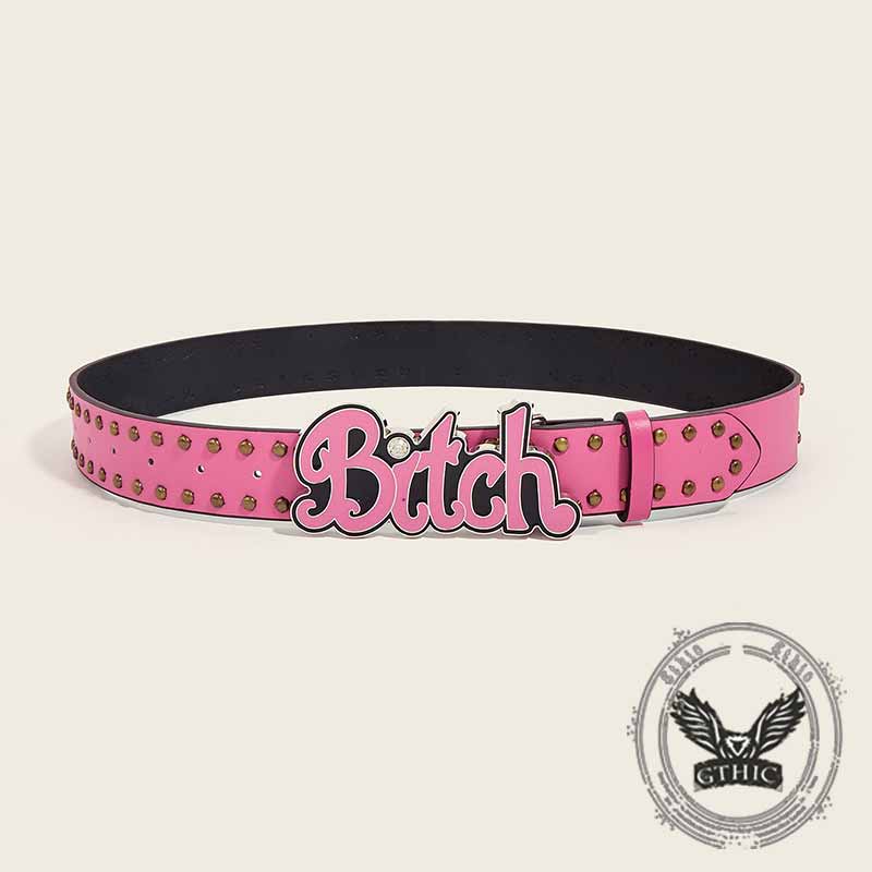 Punk Letter Bitch Buckle Rivet Pu Leather Belt
