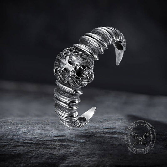 Punk Lion Head Skull Stainless Steel Biker Open Bracelet