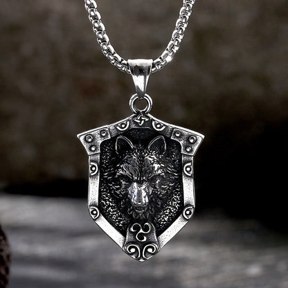 Punk Lion Wolf Shield Stainless Steel Necklace