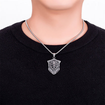Punk Lion Wolf Shield Stainless Steel Necklace
