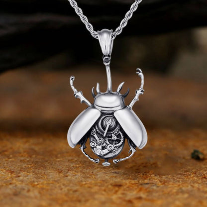 Punk Mechanical Gear Beetle Stainless Steel Pendant