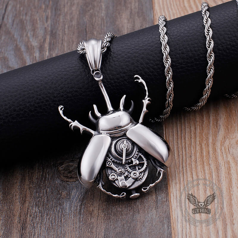 Punk Mechanical Gear Beetle Stainless Steel Pendant