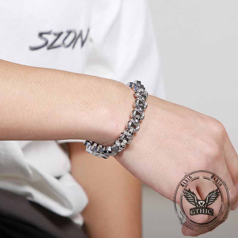 Punk Multi-skull Spliced Stainless Steel Bracelet