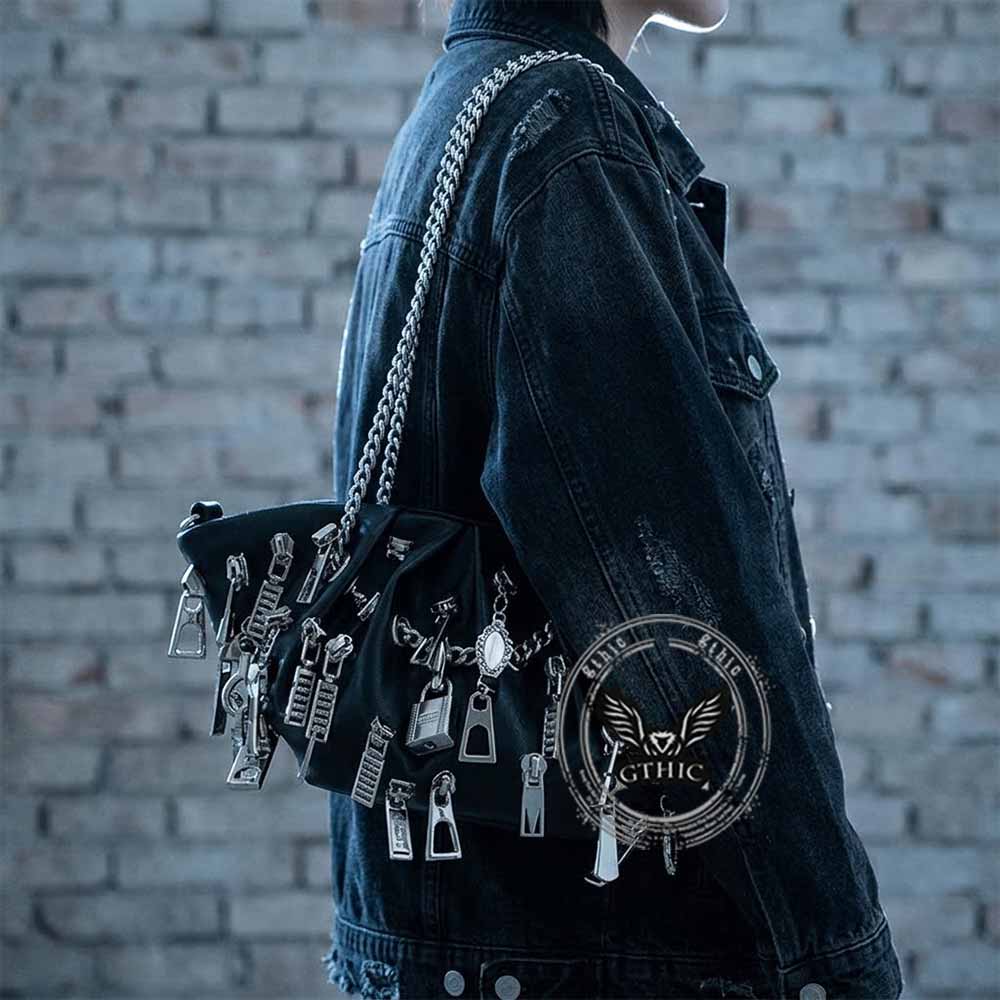 Punk Multi-zipper Head Pu Leather Edgy Handbag