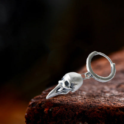 Punk Raven Skull Sterling Silver Stud Earrings