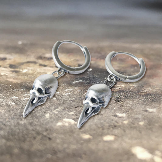 Punk Raven Skull Sterling Silver Stud Earrings
