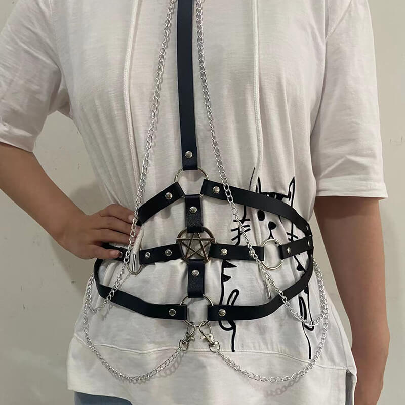 Punk Pentagram Metal Chain Harness Belt