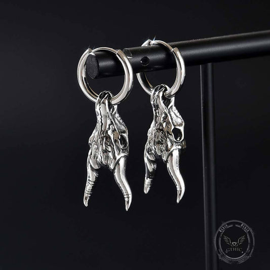 Punk Ram Horn Skull Stainless Steel Hoop Earrings