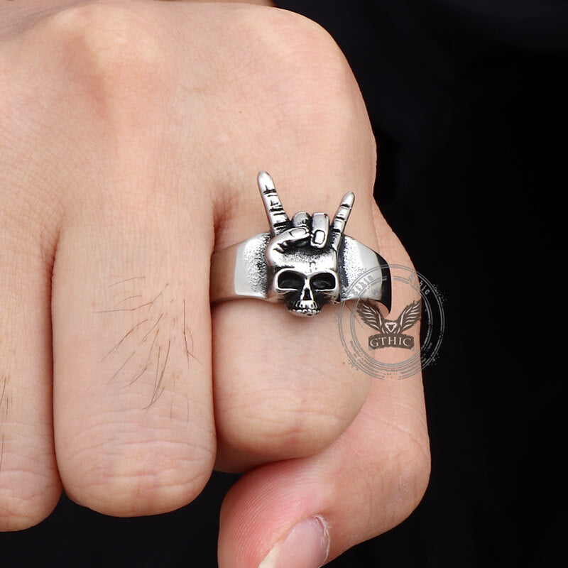 Punk Rock Gesture Stainless Steel Skull Ring