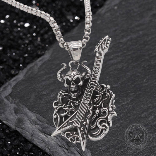 Punk Satan Skull Guitar-playing Stainless Steel Pendant