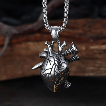 Punk Screw Heart Stainless Steel Gothic Pendant