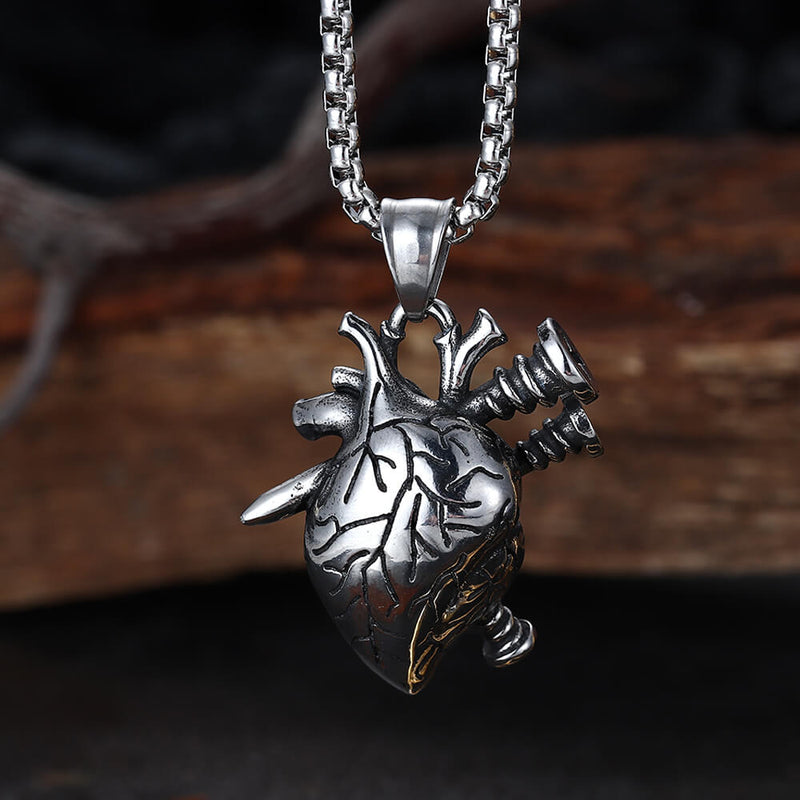 Punk Screw Heart Stainless Steel Gothic Pendant