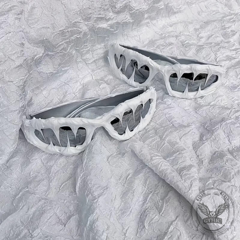 Punk Sharp Teeth Design Drip Glue Pc Sunglasses