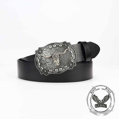 Punk Silver Bull Head Buckle Embossed Pu Leather Belt