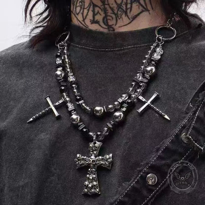 Punk Skull Cross Dark Gothic Studded Beaded Alloy Pendant