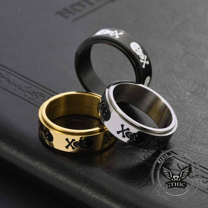 Punk Skull Crossbone Stainless Steel Spinner Ring