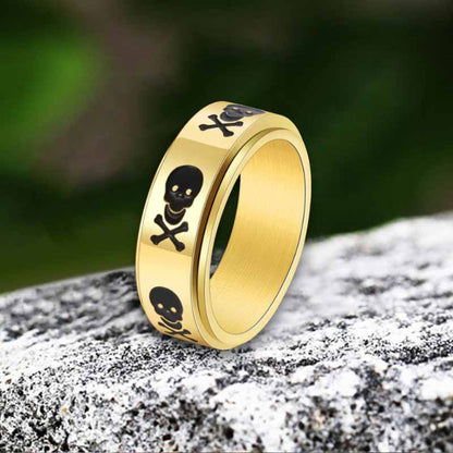 Punk Skull Crossbone Stainless Steel Spinner Ring