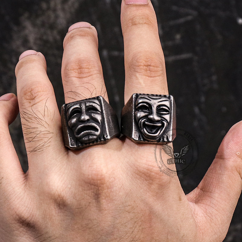 Punk Skull Face Expression Square Stainless Steel Ring