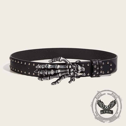 Punk Skull Hand Buckle Rivet Pu Leather Belt