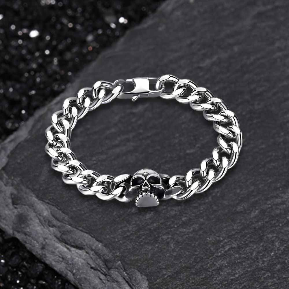 Punk Skull Head Cuban Link Stainless Steel Bracelet