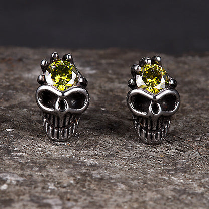 Punk Skull Head Stainless Steel Gemstone Earrings