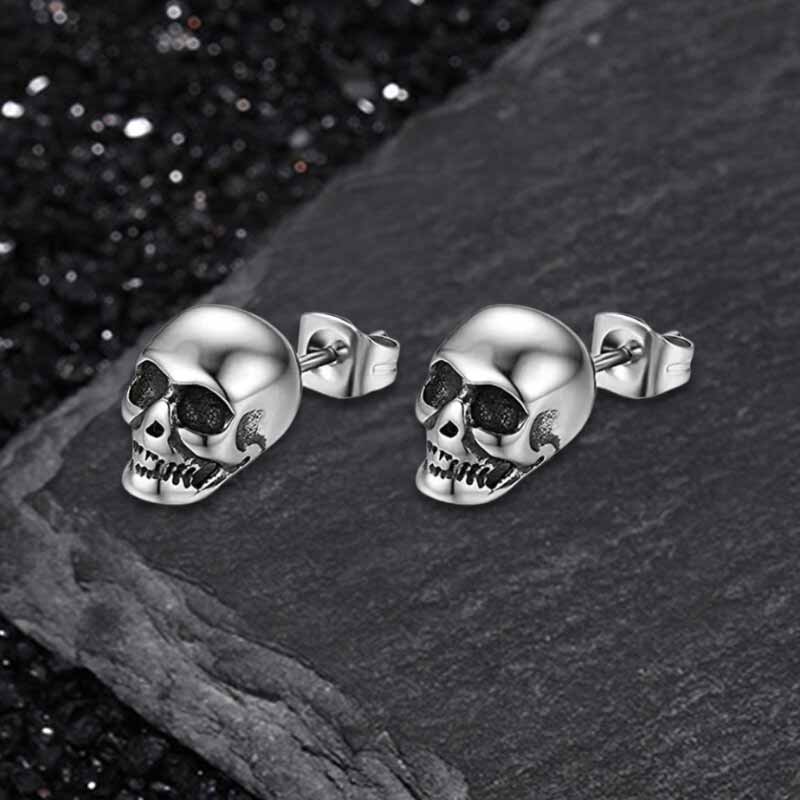 Punk Skull Head Stainless Steel Stud Earrings
