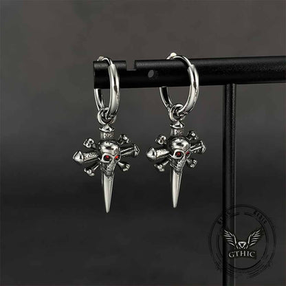 Punk Skull Nail Cross Stainless Steel Gem Earrings