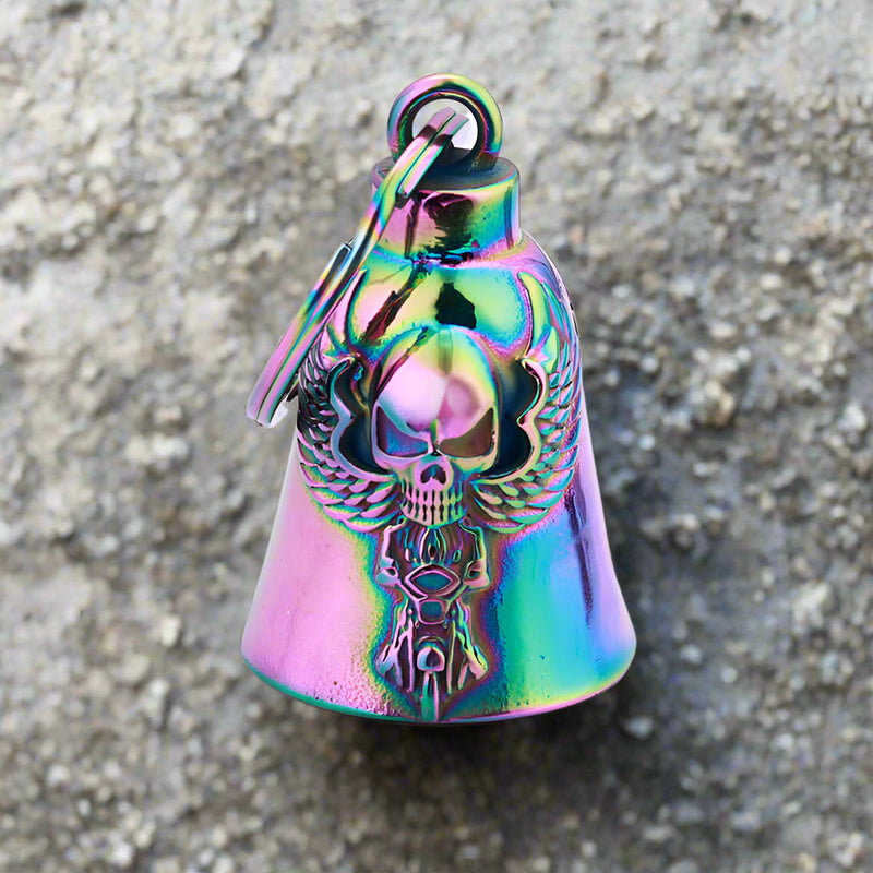 Punk Skull Wings Stainless Steel Guardian Bell Keychain