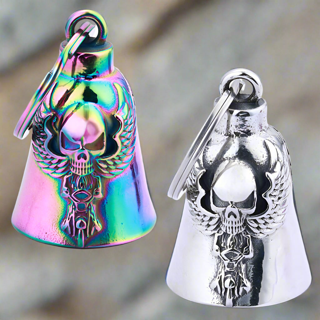 Punk Skull Wings Stainless Steel Guardian Bell Keychain