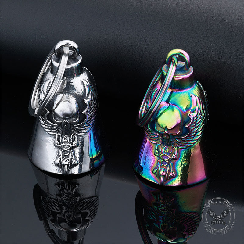 Punk Skull Wings Stainless Steel Guardian Bell Keychain