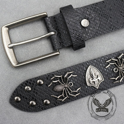 Punk Spider Rivet Snake Pattern Pu Leather Belt