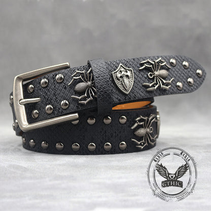 Punk Spider Rivet Snake Pattern Pu Leather Belt