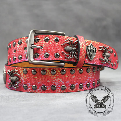 Punk Spider Rivet Snake Pattern Pu Leather Belt