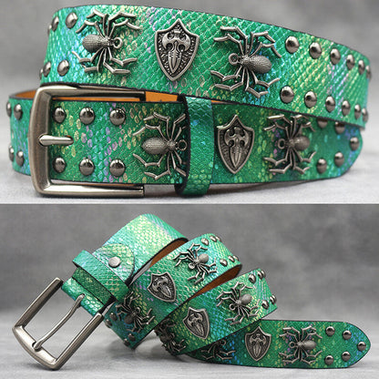 Punk Spider Rivet Snake Pattern Pu Leather Belt